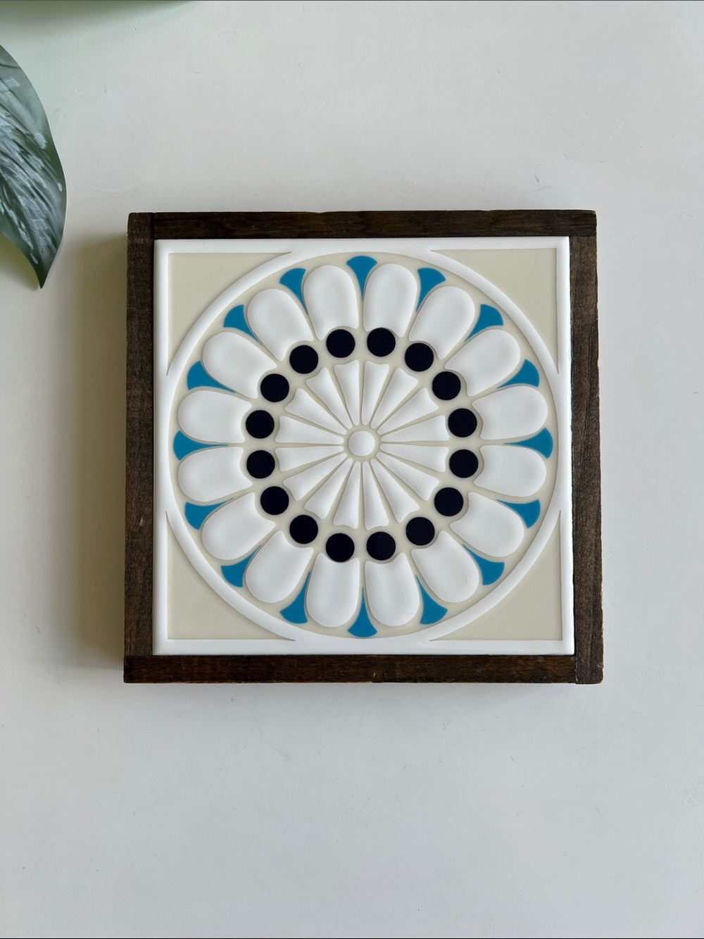 Vintage Ceramic Tile Trivet Wood Framed
